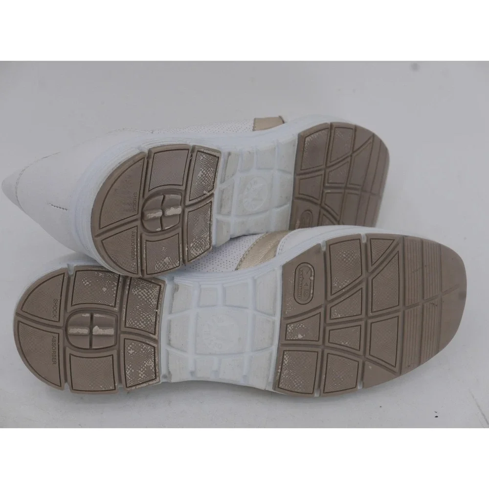 Mephisto Runoff Shoes White Gold Leather Zip Lace Up Comfort Women's Size 8.5